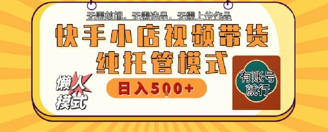 快手小店托管代运营，无需剪辑，无需选品，无需上传作品，全程无需操作，轻松月入5k+【揭秘】-日入300副业网