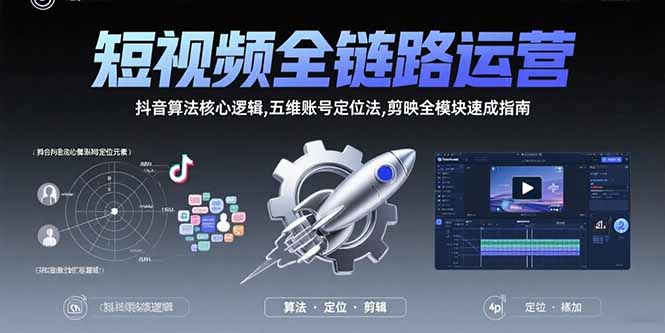 短视频全链路运营：抖音算法核心逻辑,五维账号定位法,剪映全模块速成指南-日入300副业网