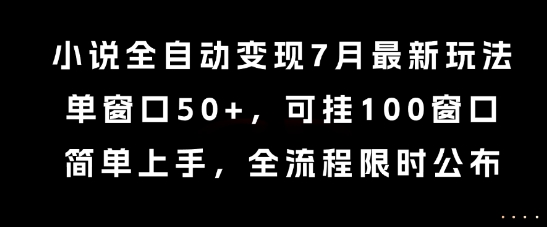 小说全自动变现7月玩法，单窗口50+，可挂100窗口，简单上手，全流程限时公布【揭秘】-摇钱述