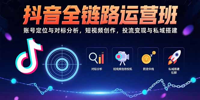抖音全链路运营班：账号定位与对标分析，短视频创作，投流变现与私域搭建-日入300副业网