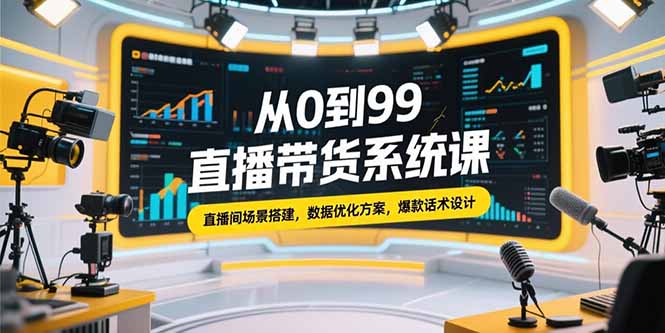 从0到99直播带货系统课，直播间场景搭建，数据优化方案，爆款话术设计-摇钱述