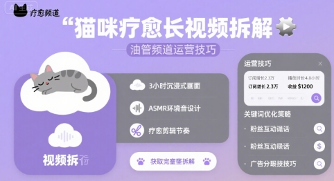 猫咪疗愈长视频拆解 &油管频道运营技巧-日入300副业网