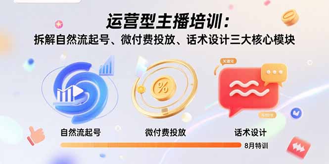 运营型主播培训：拆解自然流起号、微付费投放、话术设计三大核心模块-8月-日入300副业网