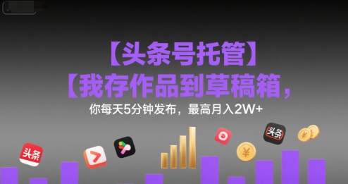 【头条号托管 】我存作品到草稿箱，你每天5分钟发布，最高月入2W+【揭秘】-日入300副业网
