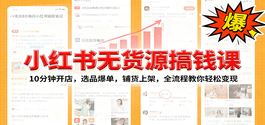 小红书无货源爆单课：10分钟开店，选品爆单，铺货上架，全流程教你轻松变现-摇钱述