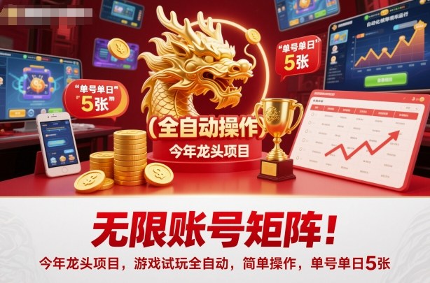无限账号矩阵！今年龙头项目，游戏试玩全自动，简单操作，单号单日5张【揭秘】-日入300副业网