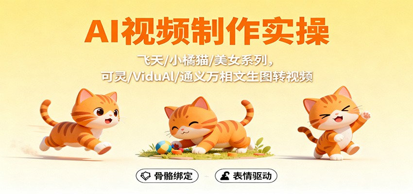 AI视频制作实操，飞天/小橘猫/美女系列，可灵/ViduAl/通义万相文生图转视频-日入300副业网