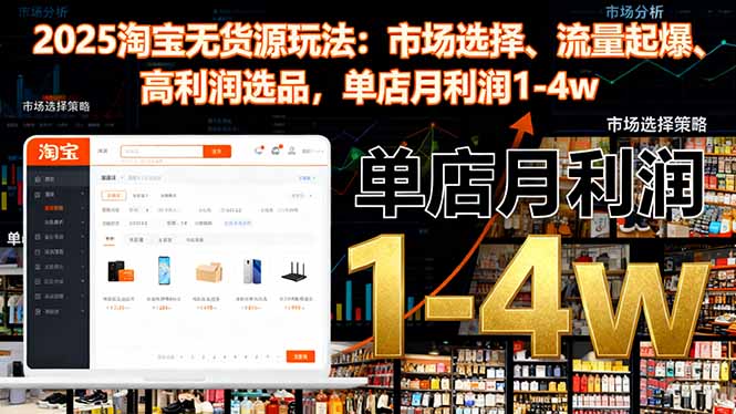 2025淘宝无货源玩法：市场选择、流量起爆、高利润选品，单店月利润1-4w-日入300副业网