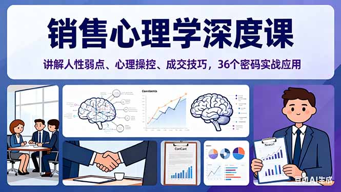 销售心理学深度课，讲解人性弱点、心理操控、成交技巧，36个密码实战应用-日入300副业网