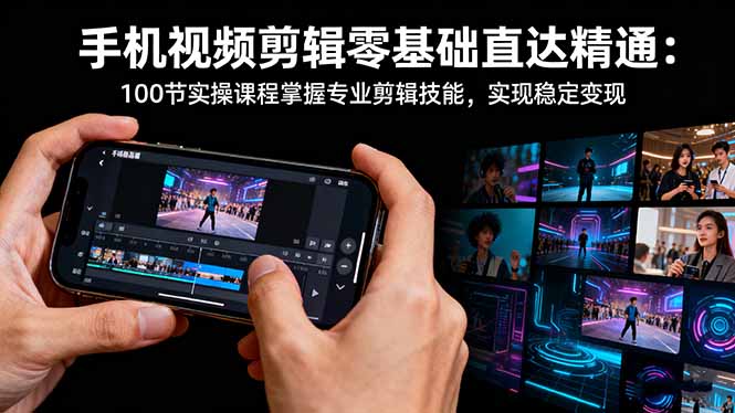 手机视频剪辑零基础直达精通：100节实操课程掌握专业剪辑技能，实现稳...-日入300副业网