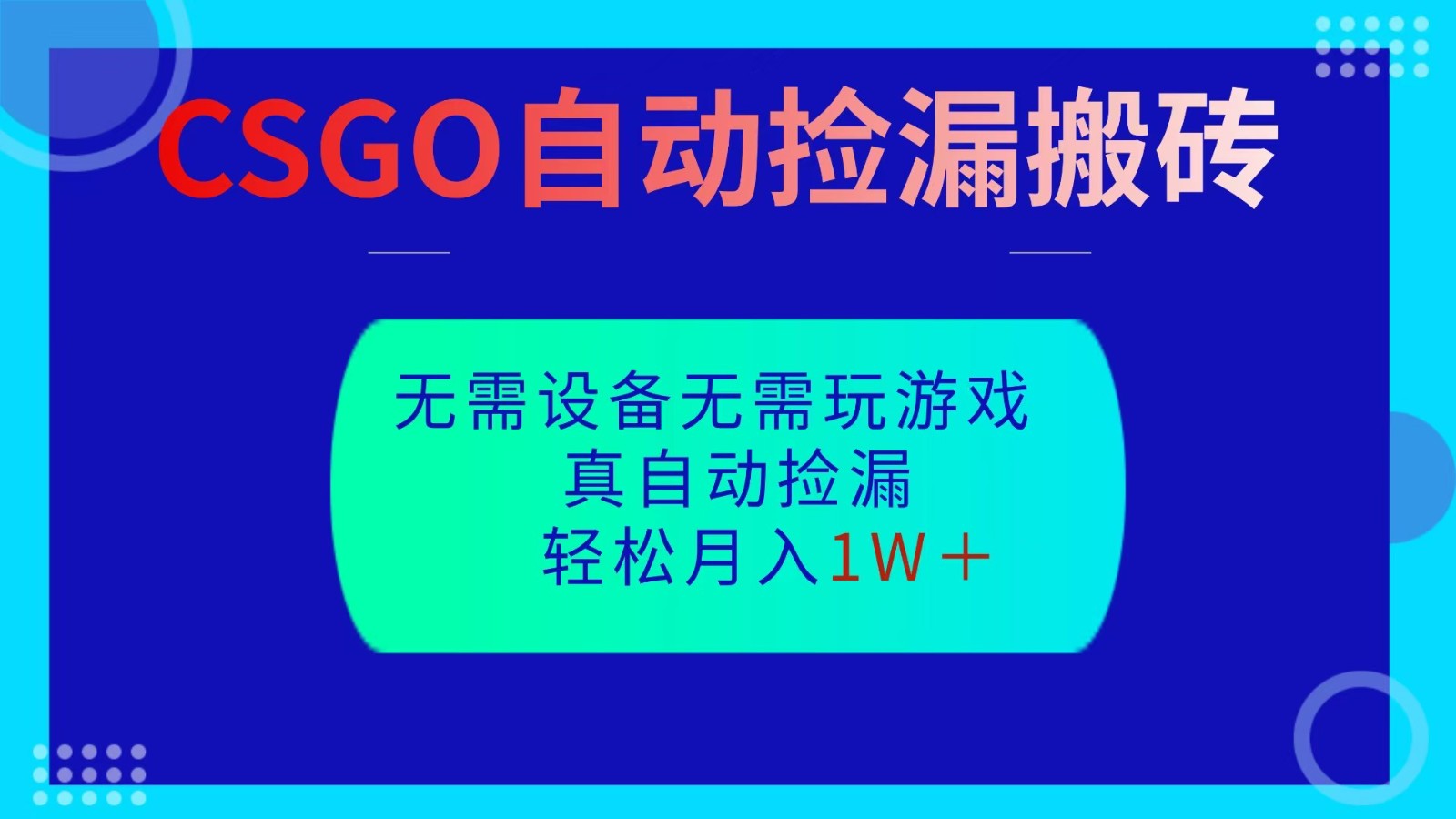 CSGO自动捡漏搬砖，当天操作当天见结果，无需了解游戏，包教包会包落地-日入300副业网