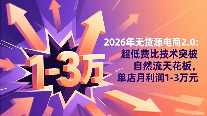2026年无货源电商2.0：超低费比技术突破自然流天花板，单店月利润1-3万元-日入300副业网