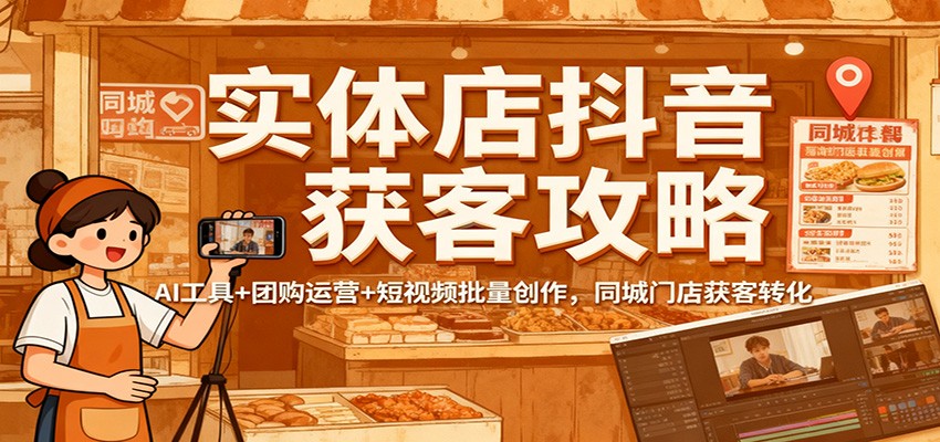 实体店抖音获客攻略：AI工具+团购运营+短视频批量创作，同城门店获客转化-日入300副业网