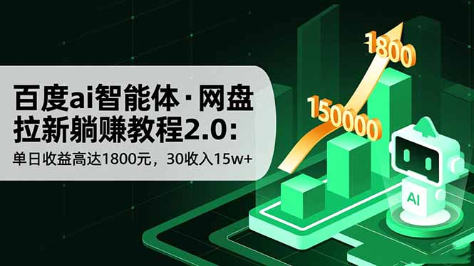 百度ai智能体·网盘拉新躺赚教程2.0：单日收益高达1800元，30收入15w+-日入300副业网