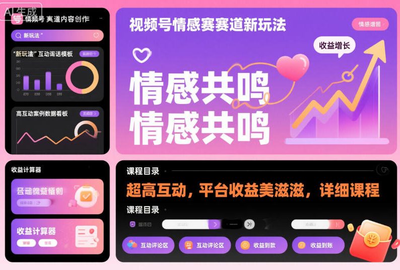 视频号情感赛道新玩法，超高互动，平台收益美滋滋，详细课程-日入300副业网