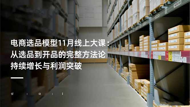 电商选品模型11月线上大课：从选品到开品的完整方法论 持续增长与利润突破-日入300副业网