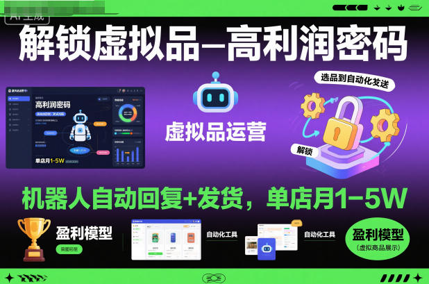 解锁虚拟品高利润密码：机器人自动回复+发货，单店月1-5W【揭秘】-日入300副业网