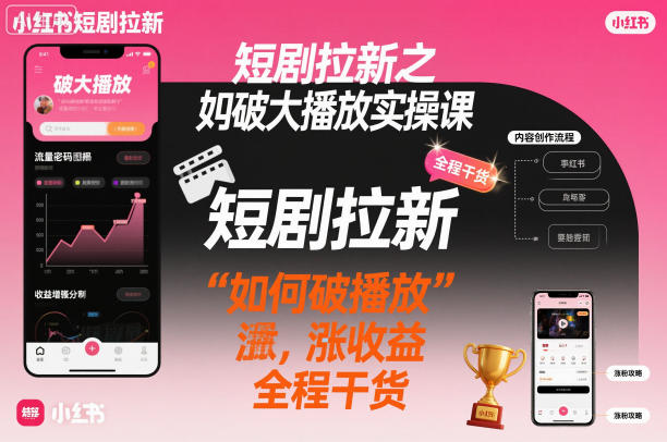 短剧拉新之小红书如何破大播放实操课，如何破播放，涨收益，全程干货-日入300副业网