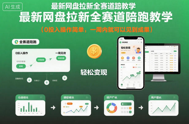 最新网盘拉新全赛道陪跑教学,0投入操作简单,一周内就可以见到成果-日入300副业网