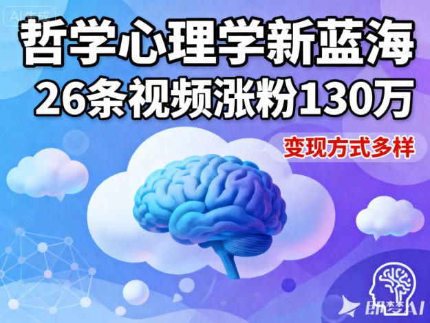 短视频新蓝海，哲学心理学赛道，26条视频涨粉130W，变现方式多样-日入300副业网