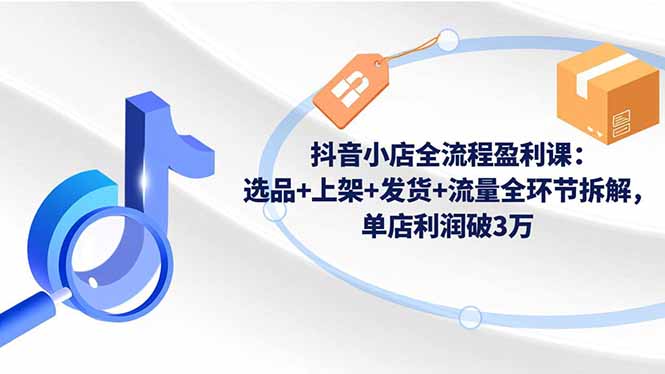 抖音小店全流程盈利课：选品+上架+发货+流量全环节拆解，单店利润破3万-日入300副业网