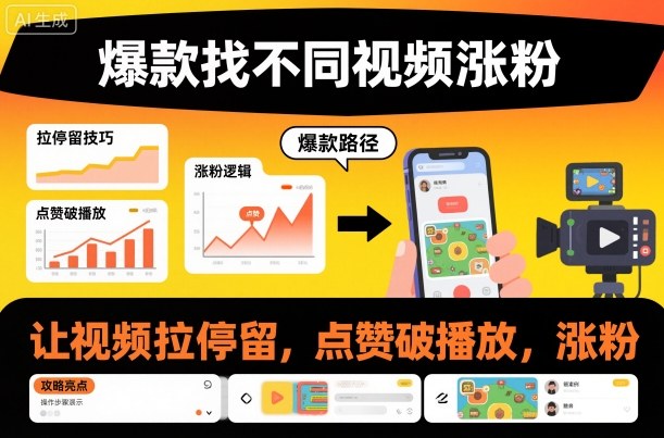 爆款找不同视频涨粉，让视频拉停留，实现点赞，破播放，涨粉-日入300副业网