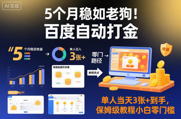 5个月稳如老狗！百度自动打金，单人当天3张+到手，保姆级教程小白零门槛【揭秘】-日入300副业网