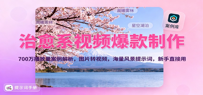 治愈系视频爆款制作，700万播放量案例解析，图片转视频，海量风景提示词，新手直接用-日入300副业网