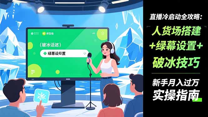 直播冷启动全攻略:人货场搭建+绿幕设置+破冰技巧，新手月入过万实操指南-日入300副业网