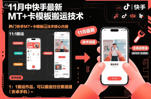 11月中快手最新MT+卡模板搬运技术，1：1搬运作品，可以搬运任何赛道(安卓手机)-日入300副业网