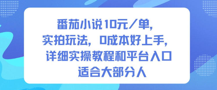 番茄小说10米每单，实拍玩法，0成本好上手，详细实操教程和平台入口适合大部分人-日入300副业网
