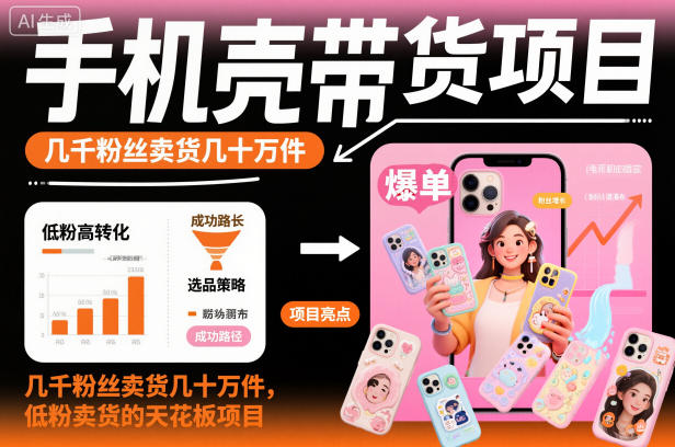 手机壳带货项目，几千粉丝卖货几十万件，短视频低粉卖货的天花板项目-日入300副业网
