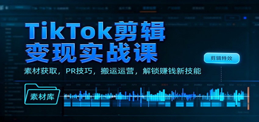 TikTok剪辑变现实战课：素材获取，PR技巧，搬运运营，解锁赚钱新技能-日入300副业网