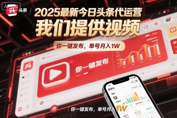 2025最新今日头条代运营，我们提供视频，你一键发布，单号月入1W【揭秘】-日入300副业网
