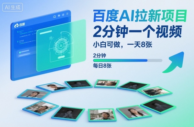 百度AI拉新项目，2分钟一个视频，小白可做，一天8张【附案例+保姆级教程】-日入300副业网