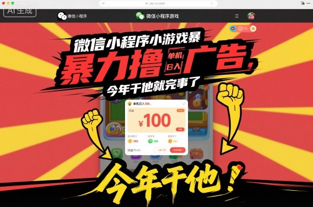 微信小程序小游戏暴力撸广告，单机日入100，今年干他就完事了-日入300副业网