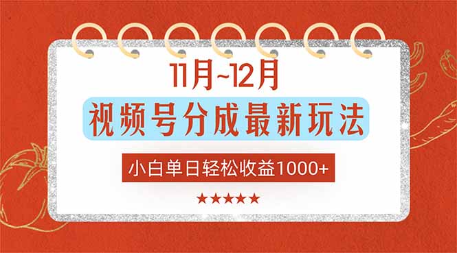 11月~12月视频号分成最新玩法，小白单日轻松收益1000+-日入300副业网