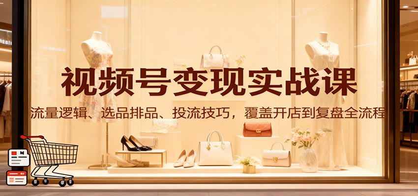 视频号变现实战课：流量逻辑、选品排品、投流技巧，覆盖开店到复盘全流程-日入300副业网