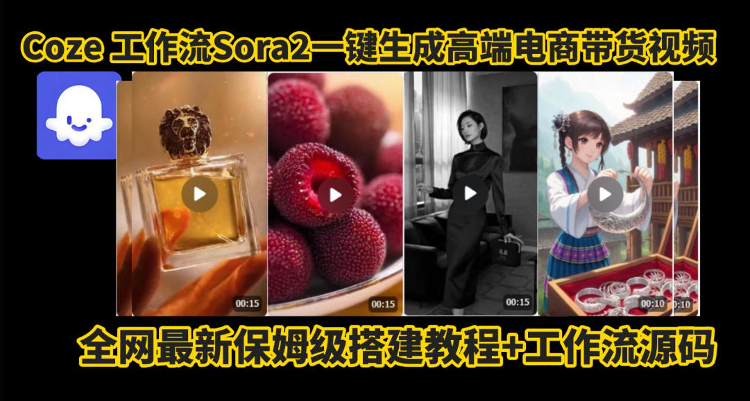 coze智能体sora2一键生成电商带货高端视频工作流保姆级拆解教程，无需剪辑，无需拍摄-日入300副业网
