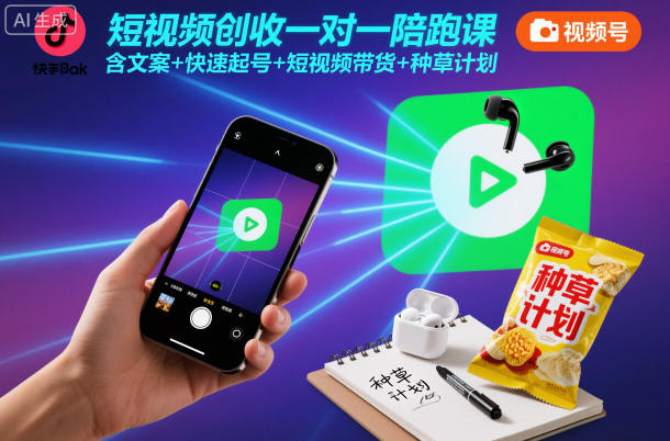 短视频创收一对一陪跑课，含文案+快速起号+短视频带货+种草计划-摇钱树