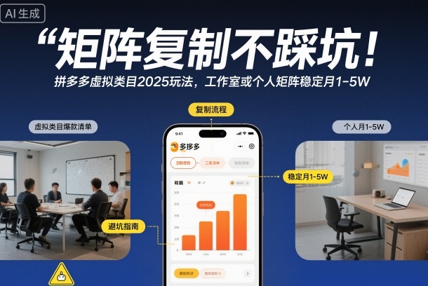 矩阵复制不踩坑！拼多多虚拟类目2025玩法，工作室或者个人矩阵稳定月1-5W【揭秘】-摇钱树