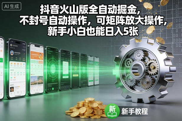 抖音火山版全自动掘金，不封号自动操作，可矩阵放大操作，新手小白也能日入5张【揭秘】-摇钱树