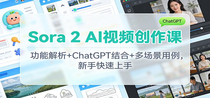 Sora 2 AI视频创作课：功能解析+ChatGPT结合+多场景用例，新手快速上手-摇钱树