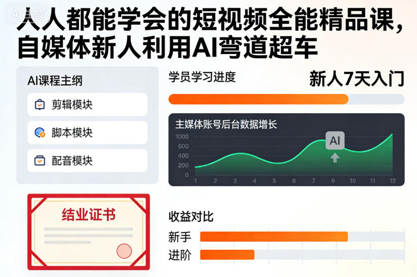 人人都能学会的短视频全能精品课，自媒体新人利用AI弯道超车-摇钱树