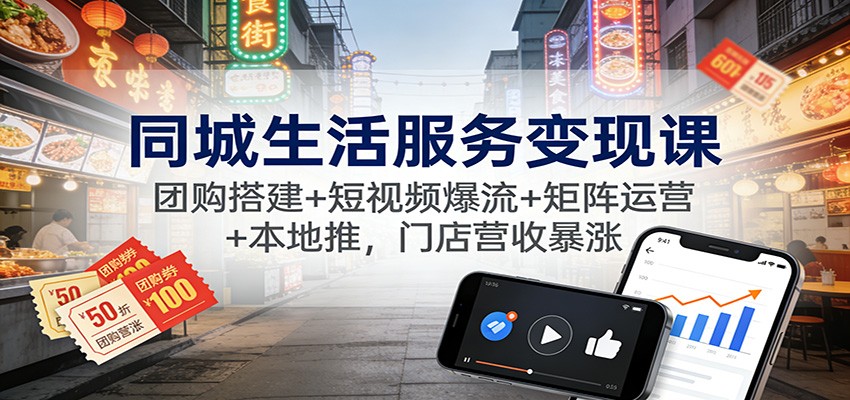 同城生活服务变现课：团购搭建+短视频爆流+矩阵运营+本地推，门店营收暴涨-摇钱树