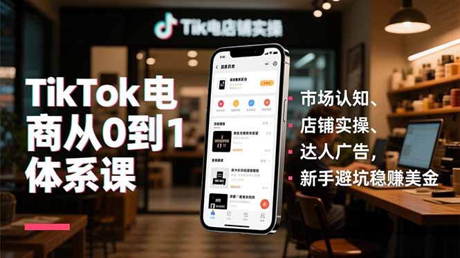 TikTok电商从0到1体系课,市场认知、店铺实操、达人广告,新手避坑稳赚美金-摇钱树