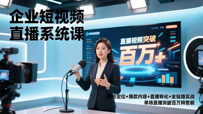 企业短视频直播系统课,账号定位+爆款内容+直播转化+全链路实战,单场直播突破百万销售额-摇钱树