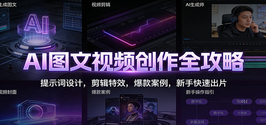 AI图文视频创作全攻略：提示词设计，剪辑特效，爆款案例，新手快速出片-摇钱树