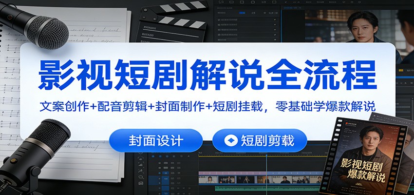 影视短剧解说全流程：文案创作+配音剪辑+封面制作+短剧挂载，零基础学爆款解说-摇钱树