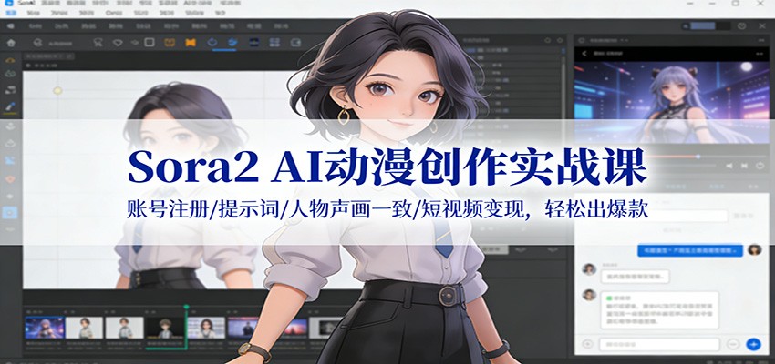 Sora2 AI动漫创作实战课：账号注册/提示词/人物声画一致/短视频变现，轻松出爆款-招财吧